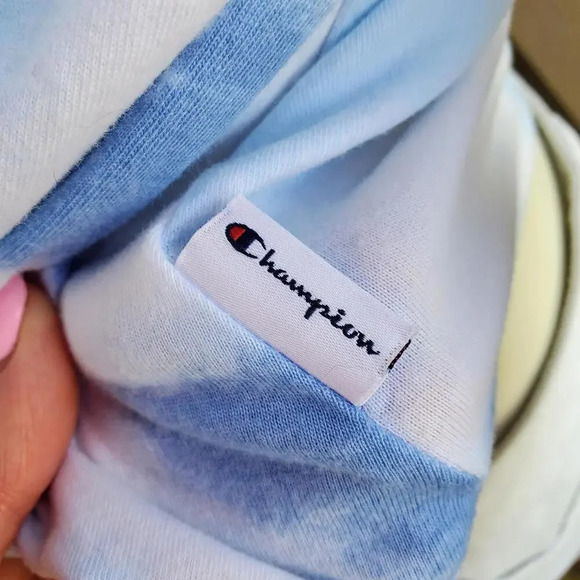 Champion Women's Tie-Front Print Tee Multi Wash Cloud Deep Forte Blue Medium - Picture 6 of 15